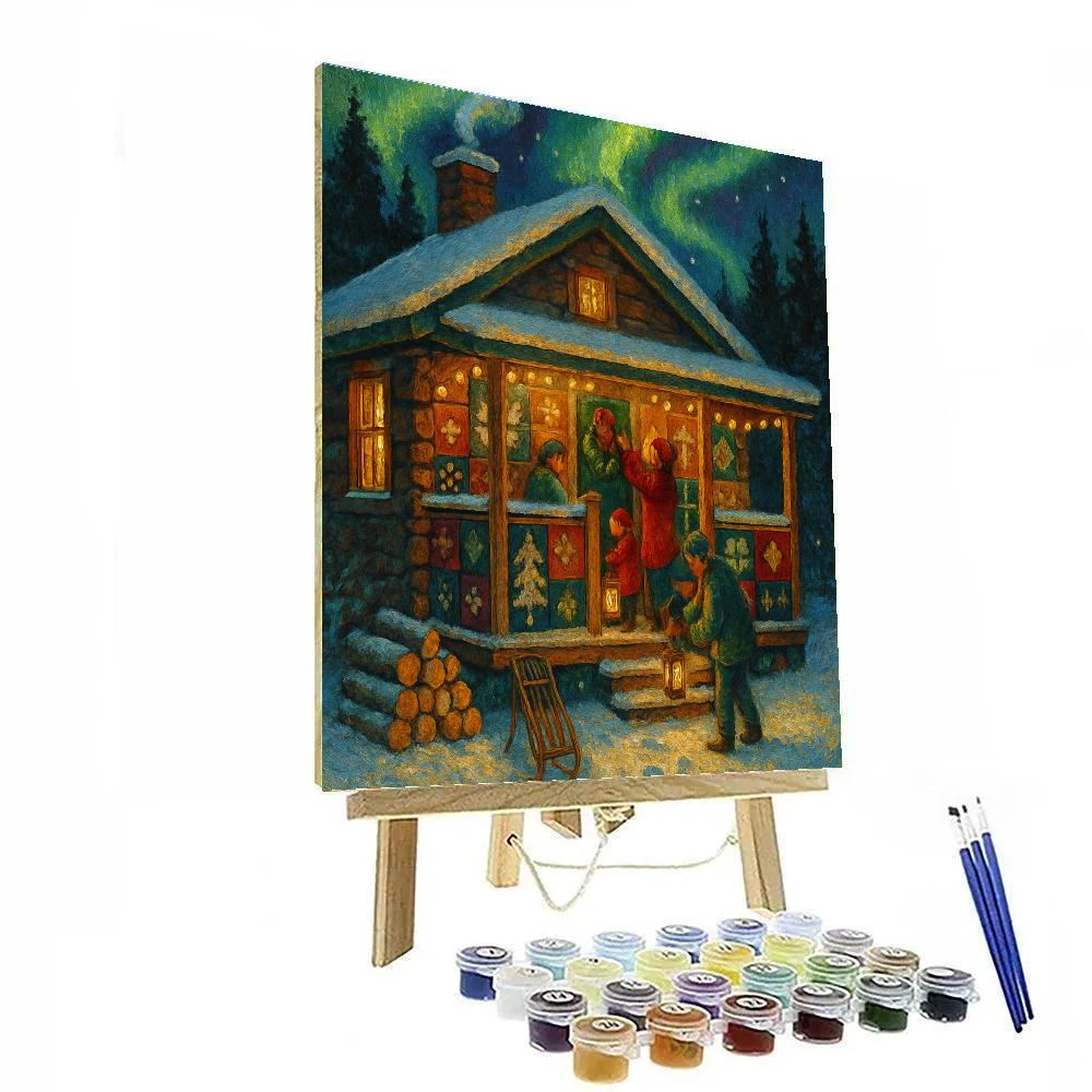 Northern Lights Above The Quilt Cabin Porch paint by number