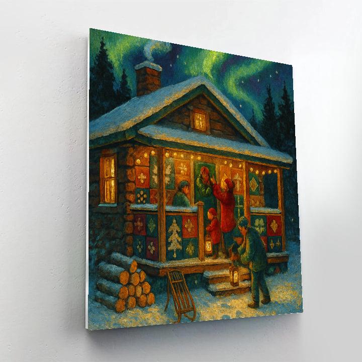 Northern Lights Above The Quilt Cabin Porch paint by number