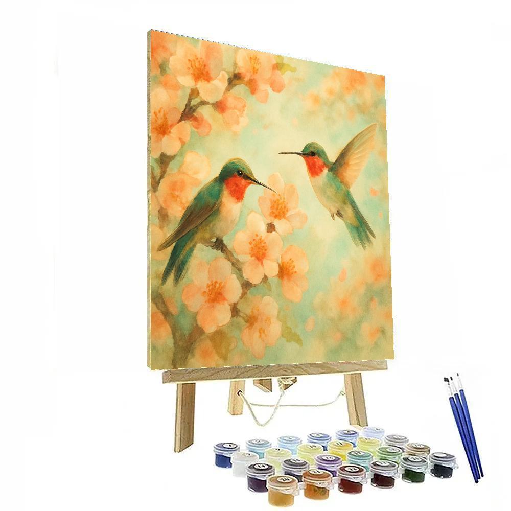Hummingbirds Among Apricot Blossoms paint by numbers