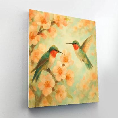 Hummingbirds Among Apricot Blossoms paint by numbers