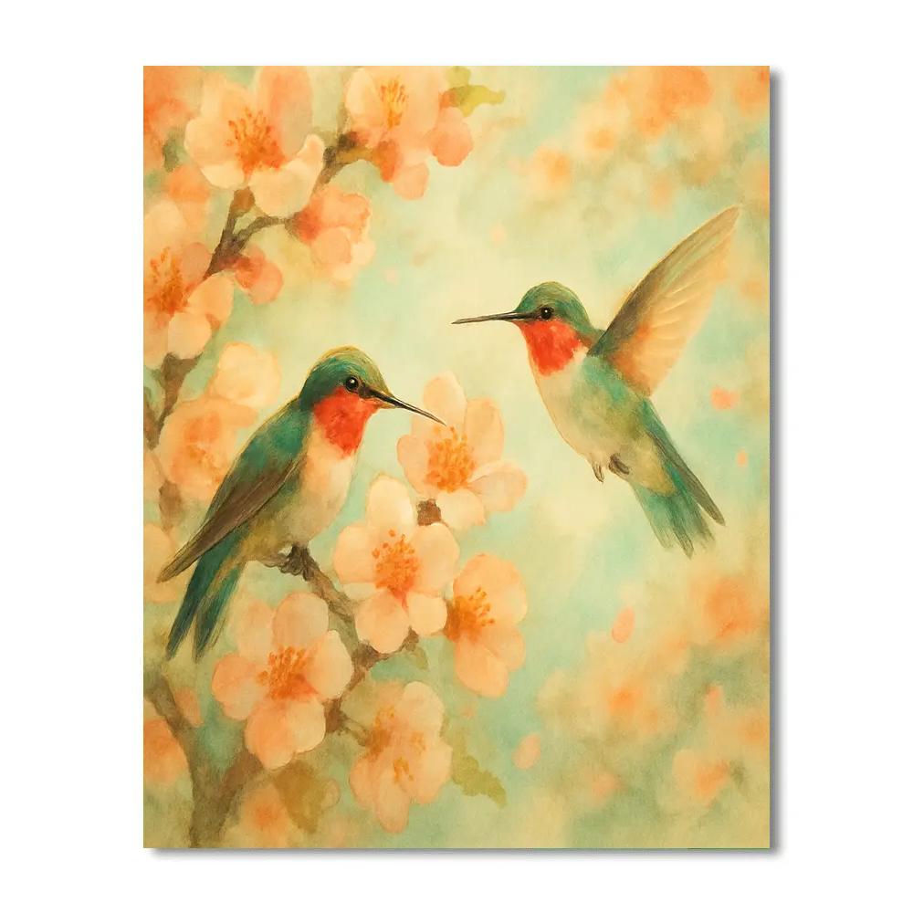 Hummingbirds Among Apricot Blossoms paint by numbers