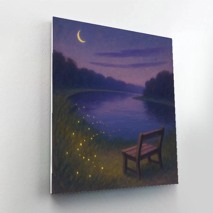 Twilight Fireflies Above The Quiet Lake Bend Number painting
