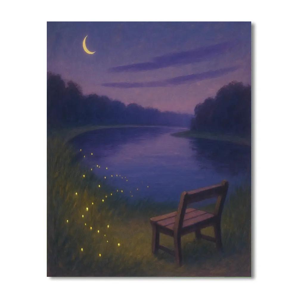 Twilight Fireflies Above The Quiet Lake Bend Number painting