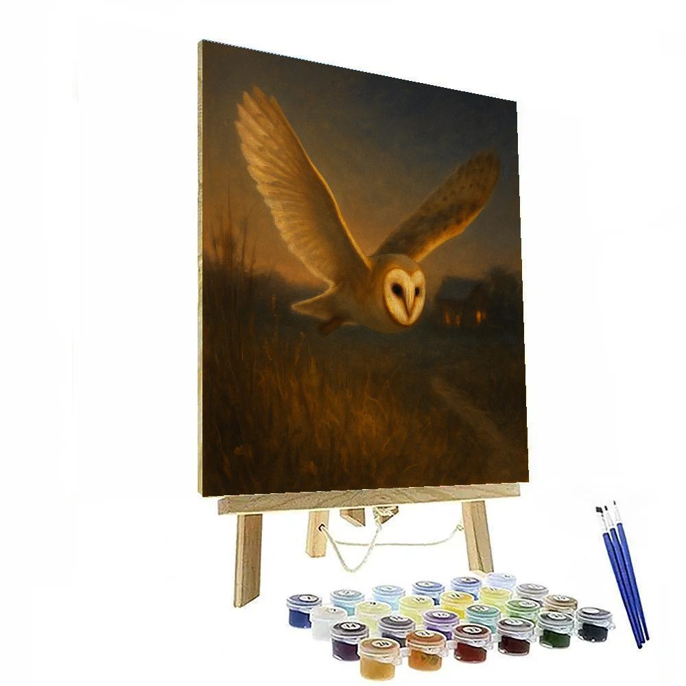 Barn Owl Over The Candlelit Meadow paint by numbers