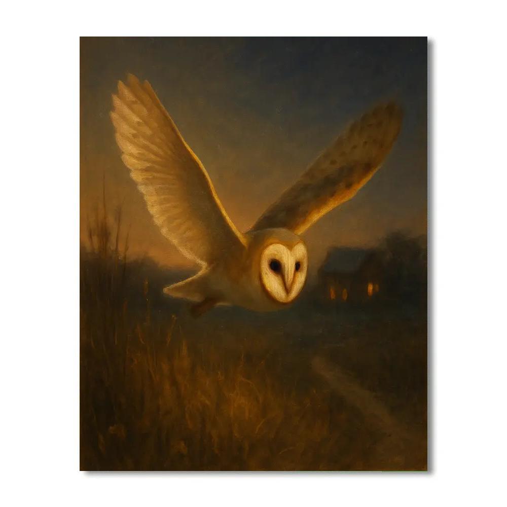 Barn Owl Over The Candlelit Meadow paint by numbers