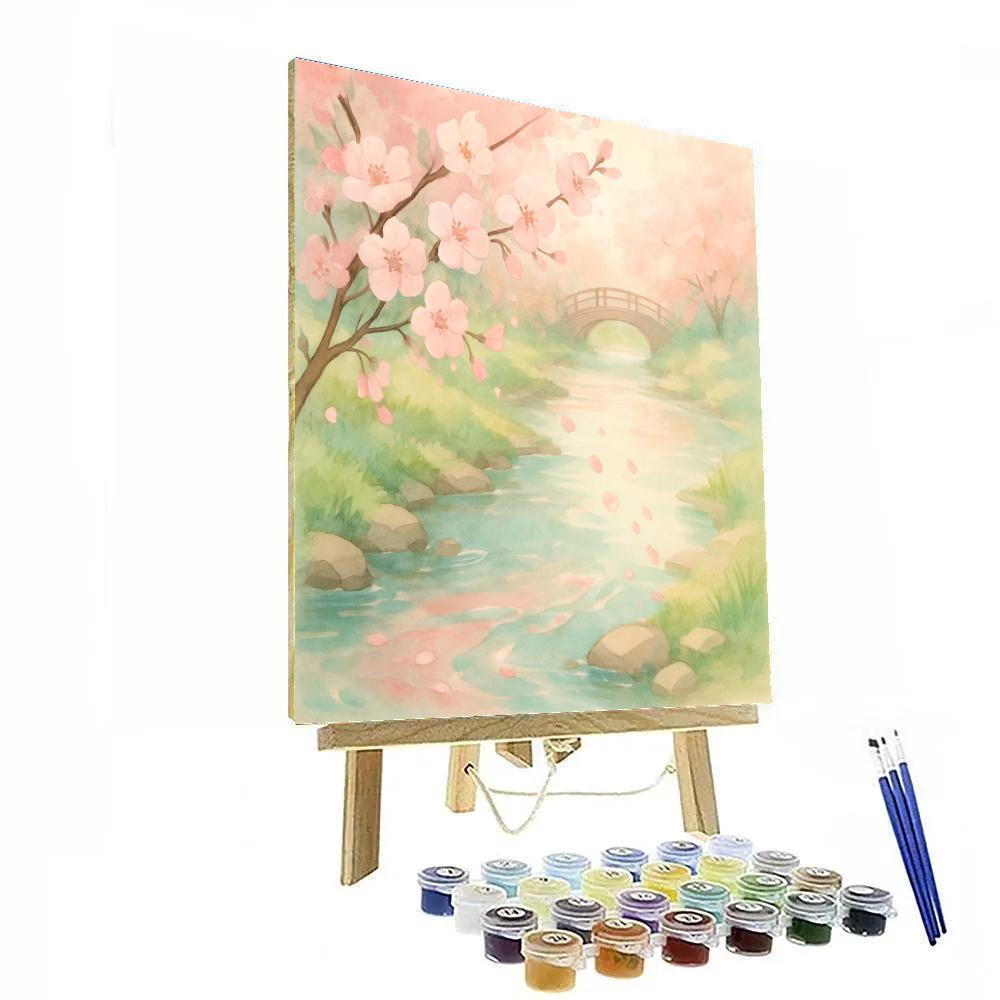 Spring Blossom Reflections By The Riverside Lake paint by number