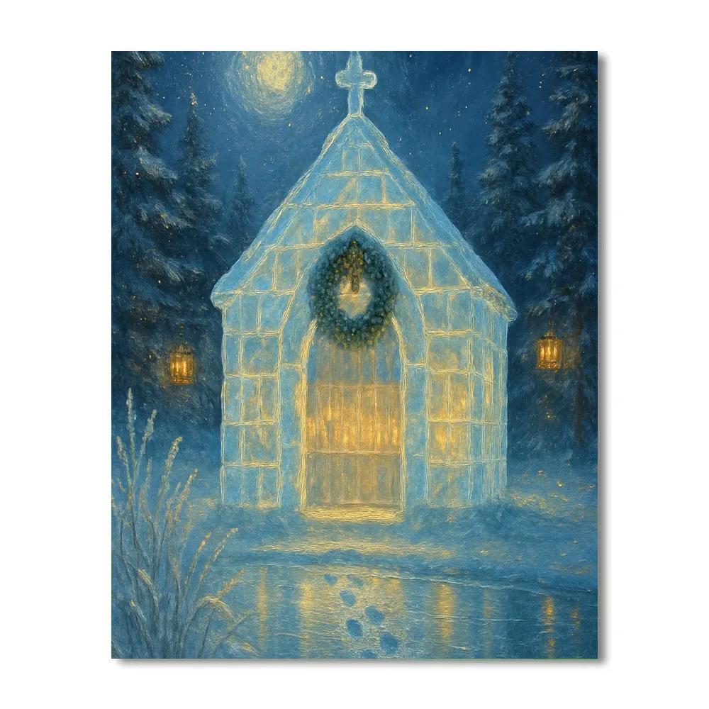 Candlelit Ice Chapel By The Frozen Lake paint by color