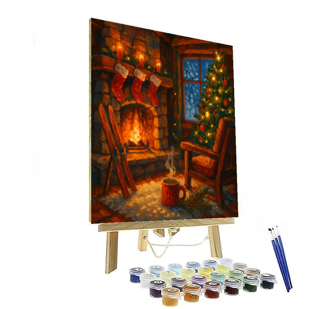 Ski Lodge Fireplace With Stockings And Snowstorm Window DIY paint by numbers