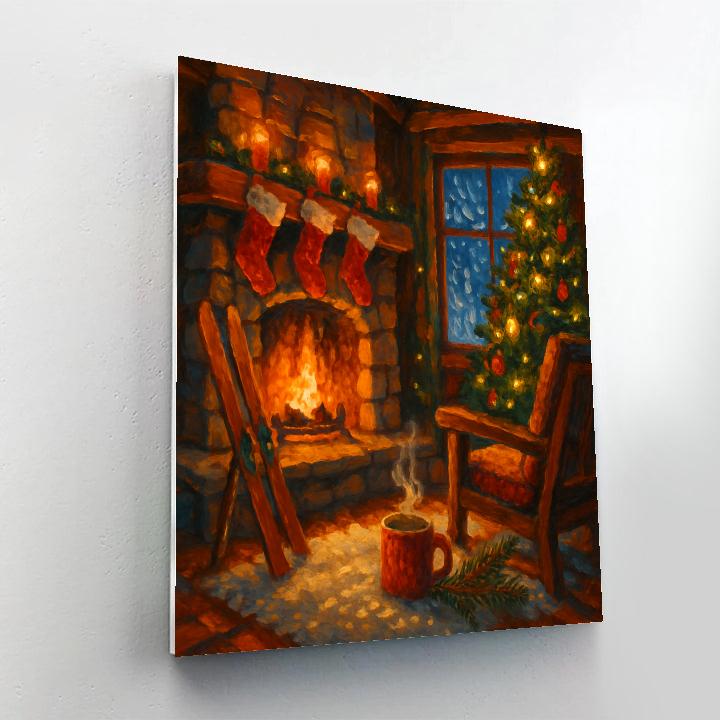 Ski Lodge Fireplace With Stockings And Snowstorm Window DIY paint by numbers