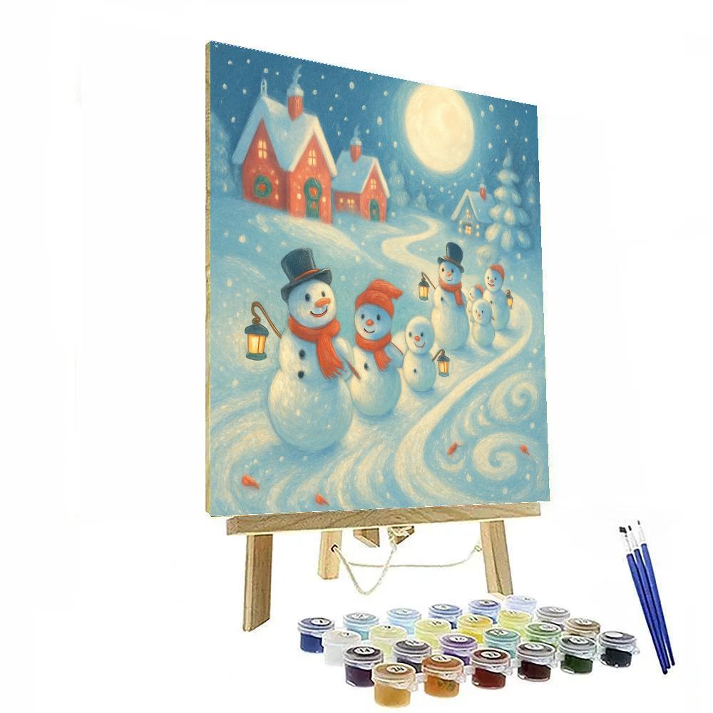 Moonlit Snowman Parade On Candy Frost Road Numbered painting kits