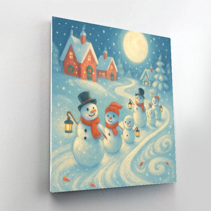 Moonlit Snowman Parade On Candy Frost Road Numbered painting kits