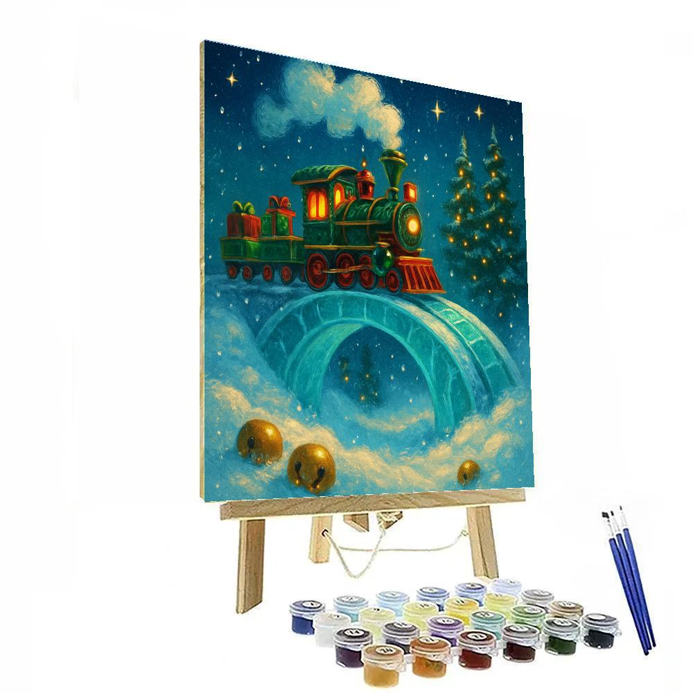 Toy Train Crossing The Iced Star Bridge paint by numbers