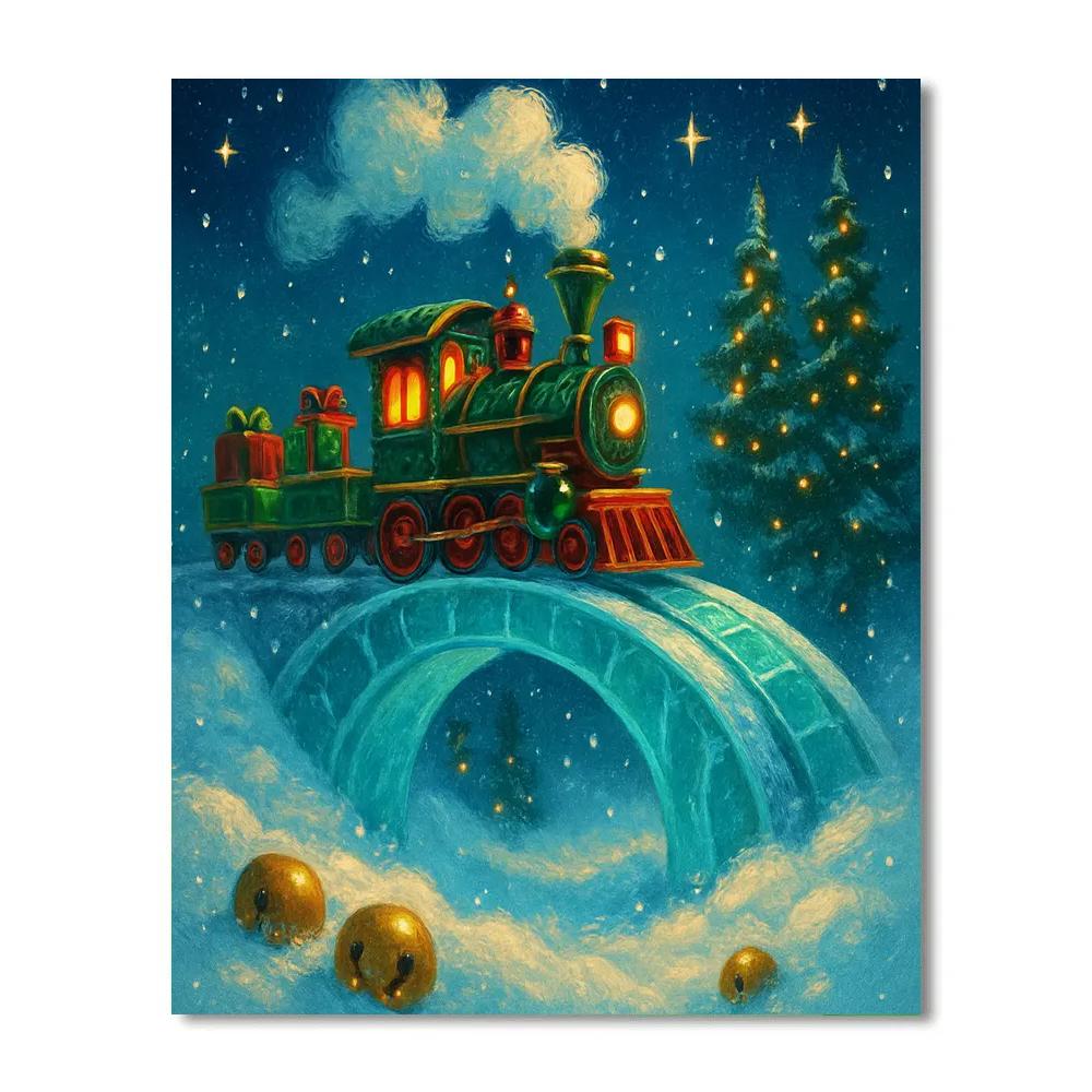 Toy Train Crossing The Iced Star Bridge paint by numbers