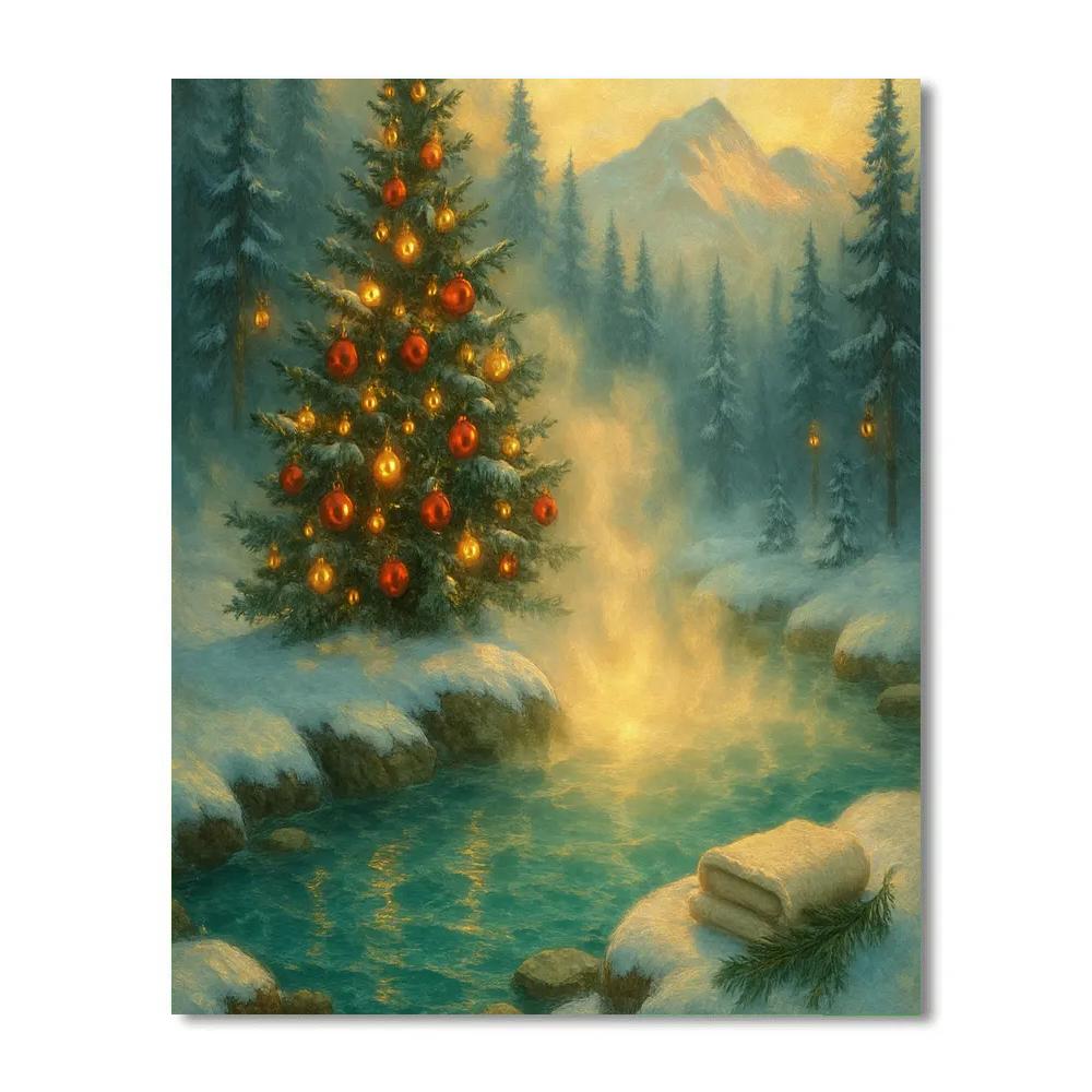 Christmas Tree In The Alpine Hot Spring Number painting