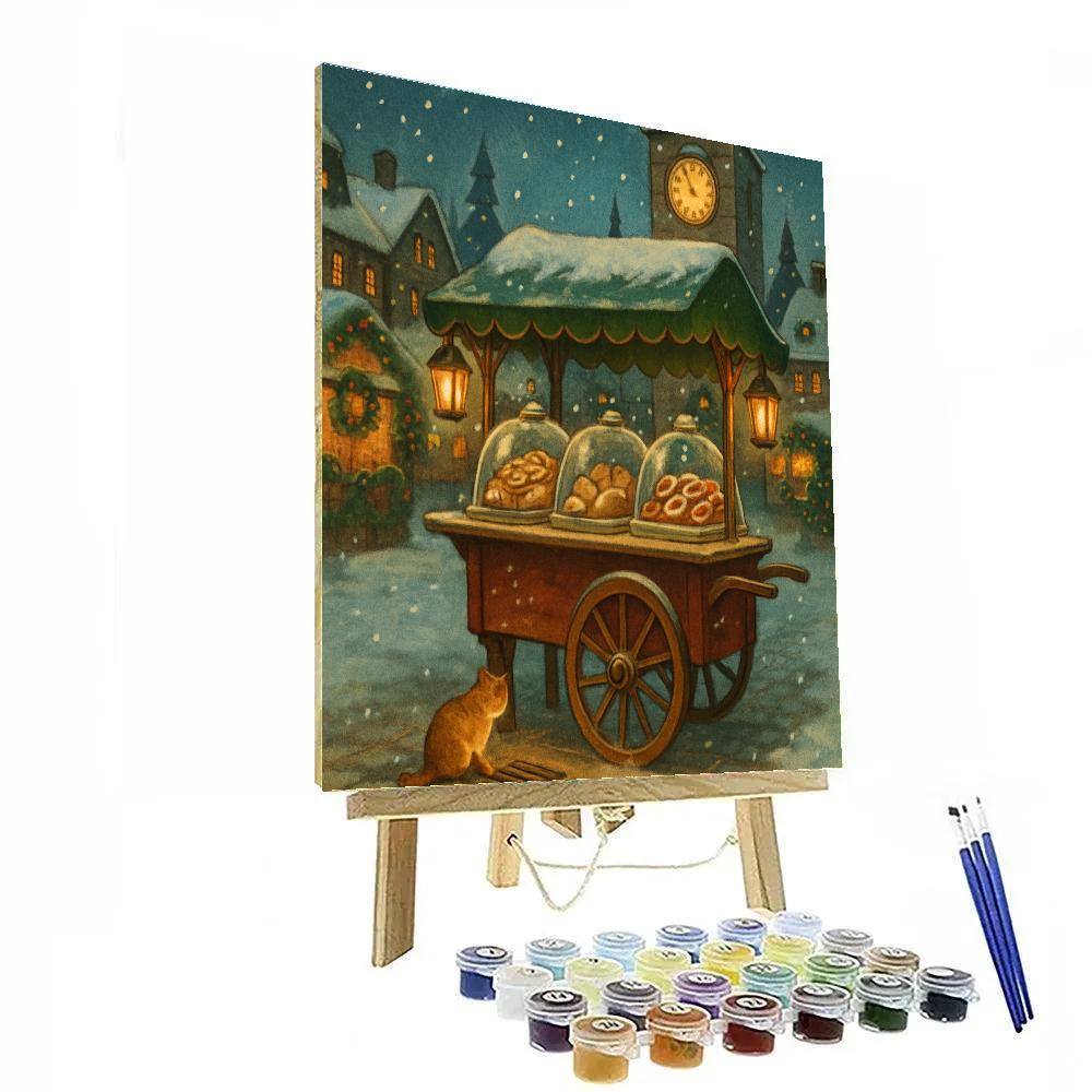 Holiday Bakery Cart Under The Snowy Clocktower paint by numbers