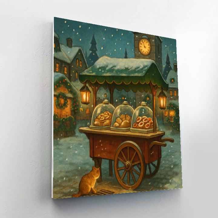 Holiday Bakery Cart Under The Snowy Clocktower paint by numbers