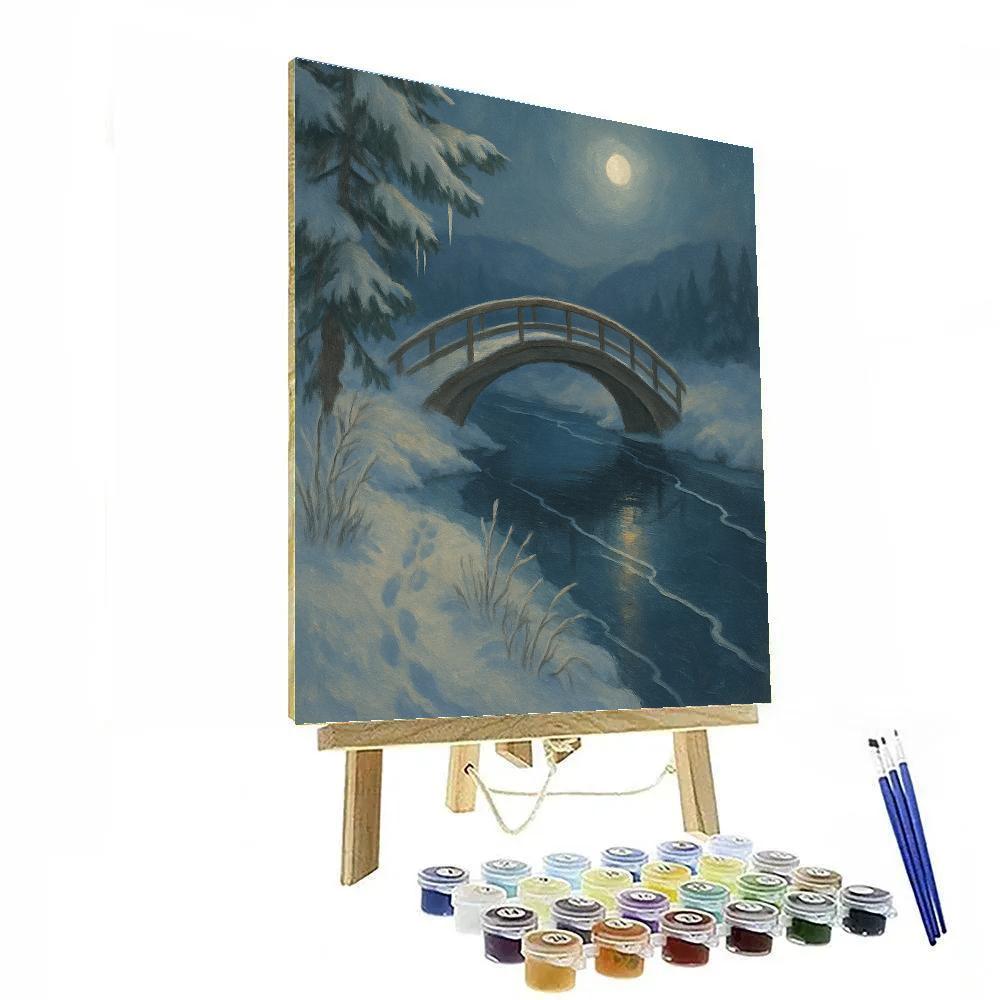 Moonlit Glass River Footbridge paint by numbers