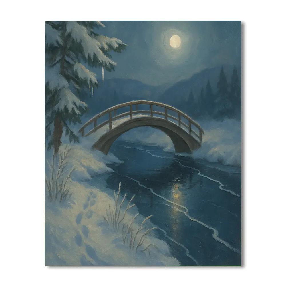 Moonlit Glass River Footbridge paint by numbers