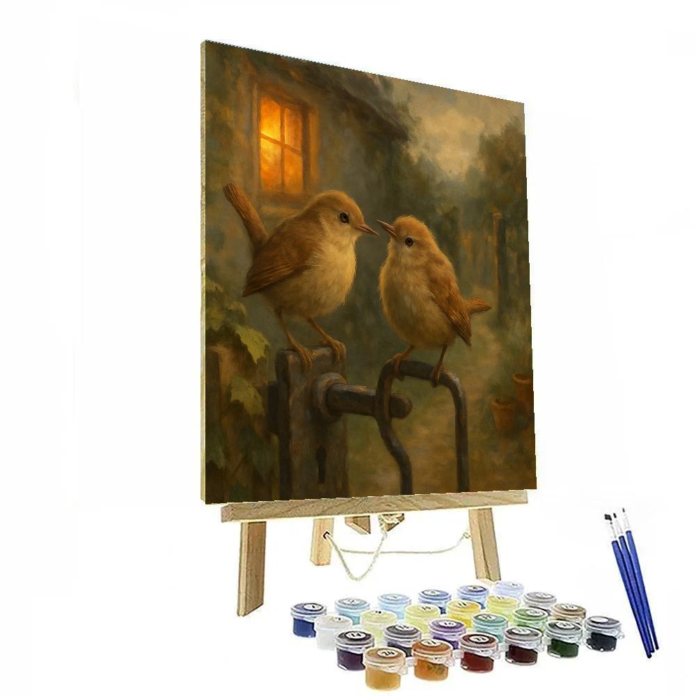 Lantern Light Wrens At The Cottage Gate Number painting