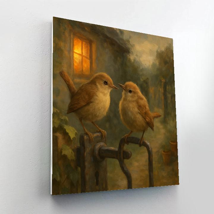 Lantern Light Wrens At The Cottage Gate Number painting