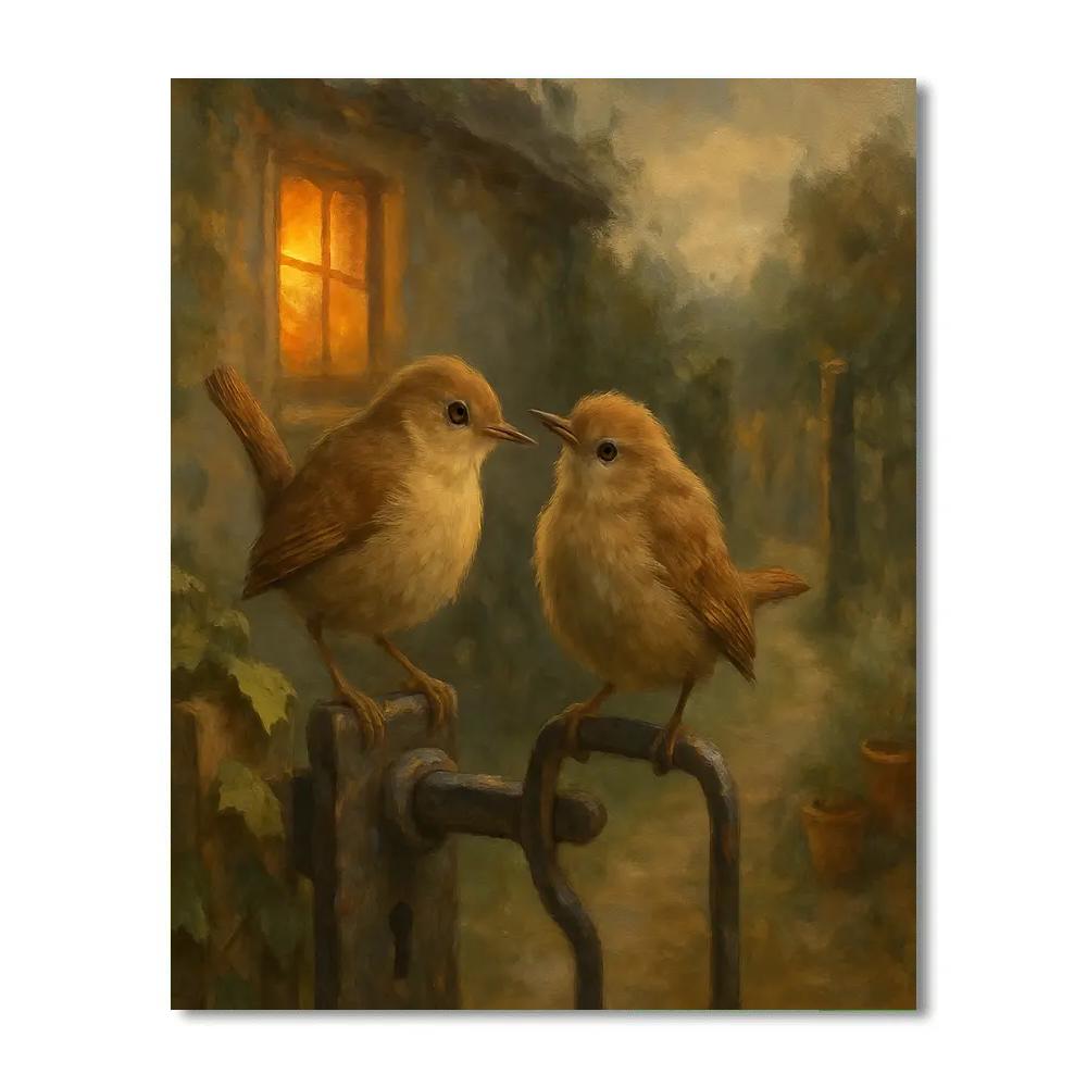 Lantern Light Wrens At The Cottage Gate Number painting