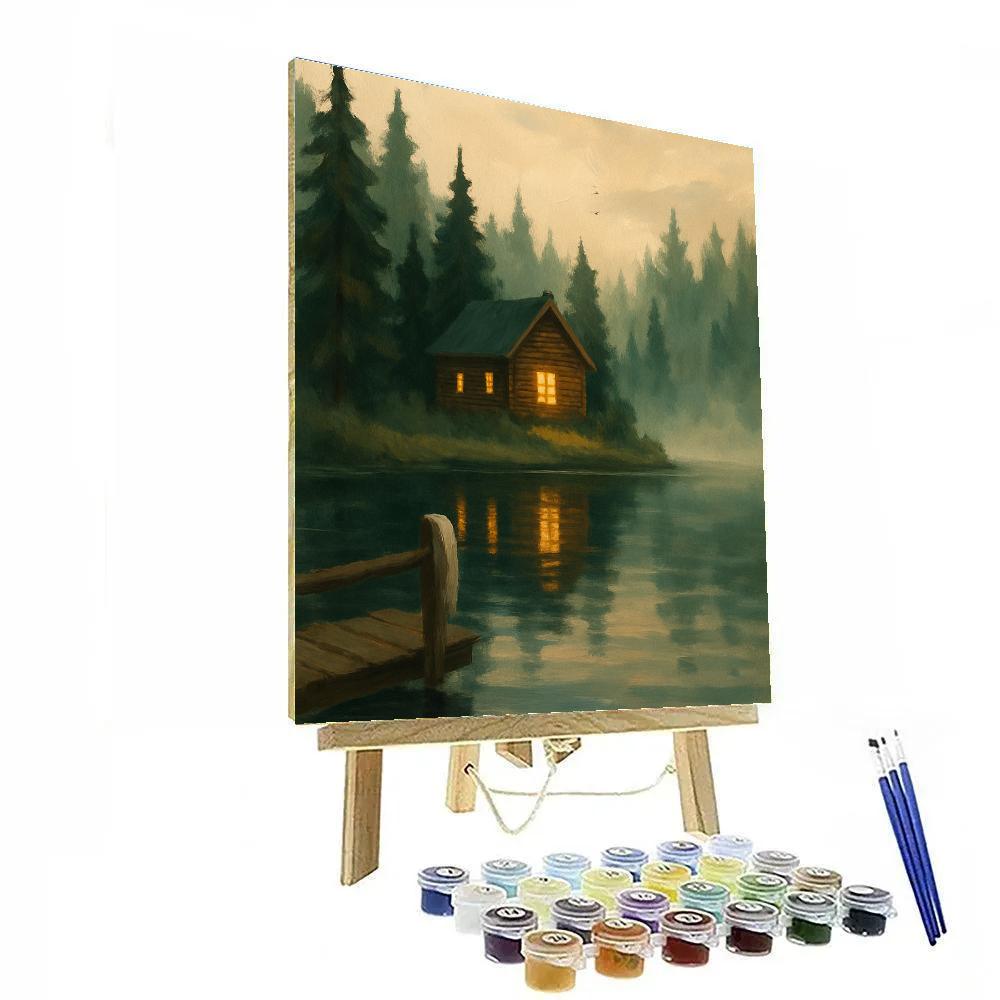Candlelit Cabin Across The Quiet Bay paint by number