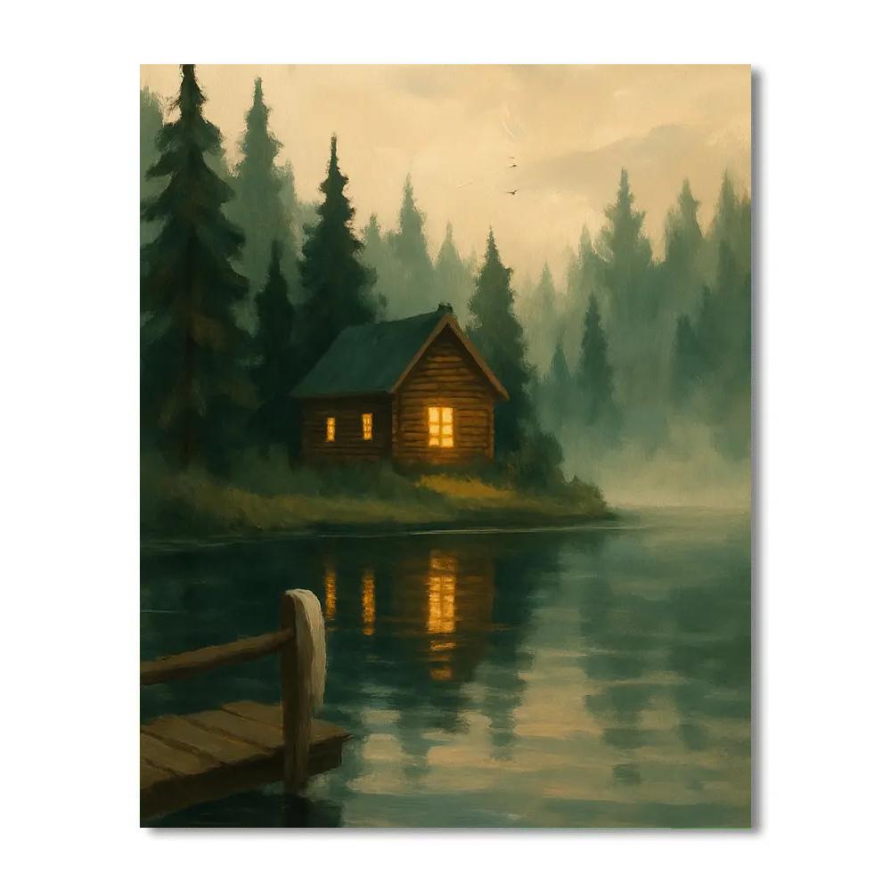 Candlelit Cabin Across The Quiet Bay paint by number