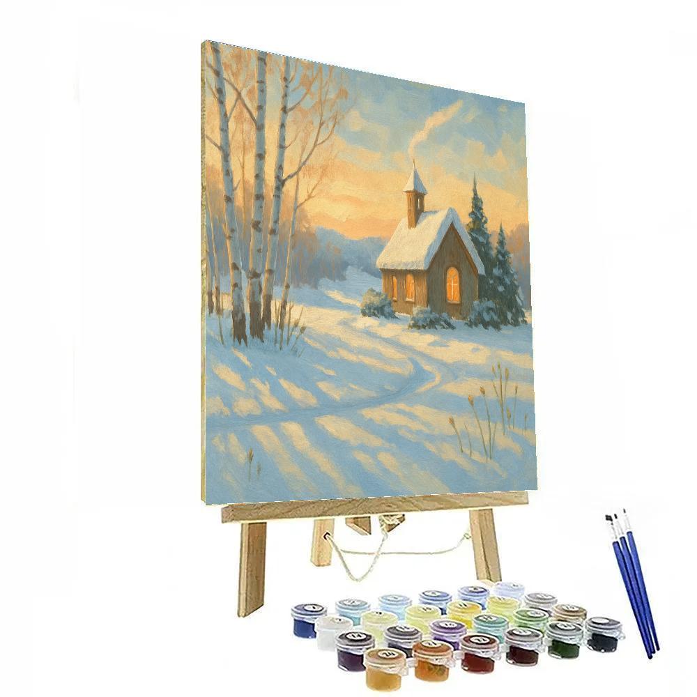 Sunrise Chapel And Birch Shadow Meadow Paint by numbers art