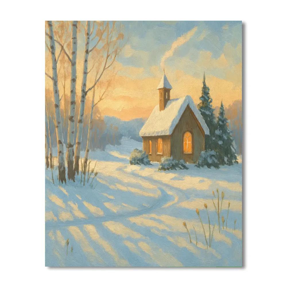 Sunrise Chapel And Birch Shadow Meadow Paint by numbers art