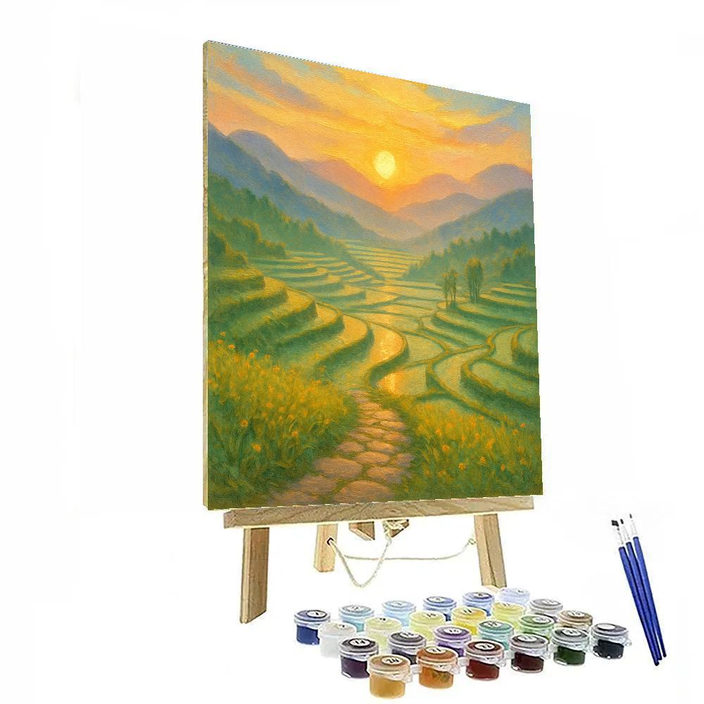 Saffron Sunrise Over Terraced Highlands painting number kit