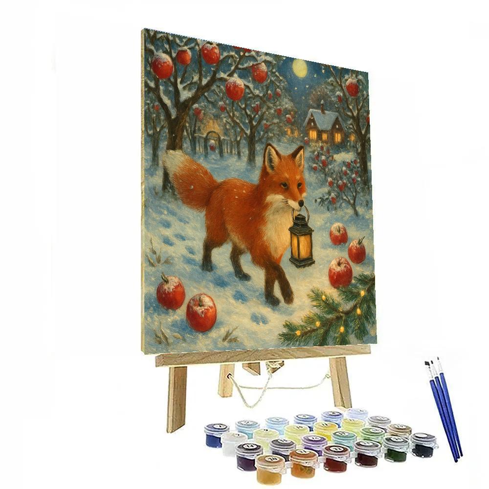Lantern Fox In The Snowy Orchard painting number kit