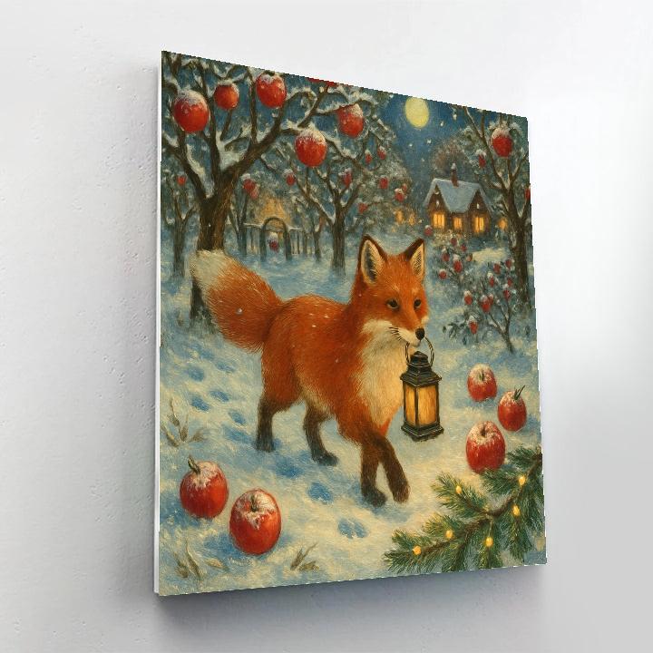 Lantern Fox In The Snowy Orchard painting number kit