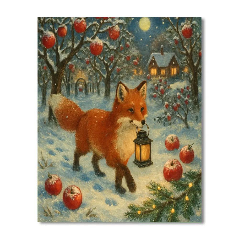 Lantern Fox In The Snowy Orchard painting number kit