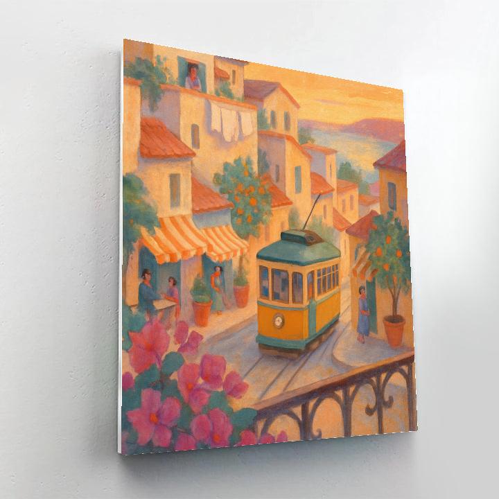 Sunset Tram Through The Hillside Courtyards Number painting