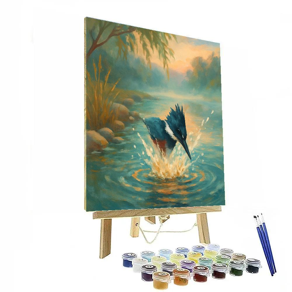 Kingfisher Splash In A Riverbend Morning Paint by numbers art