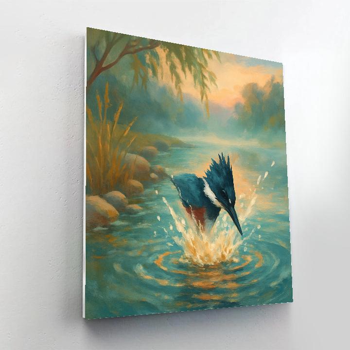 Kingfisher Splash In A Riverbend Morning Paint by numbers art
