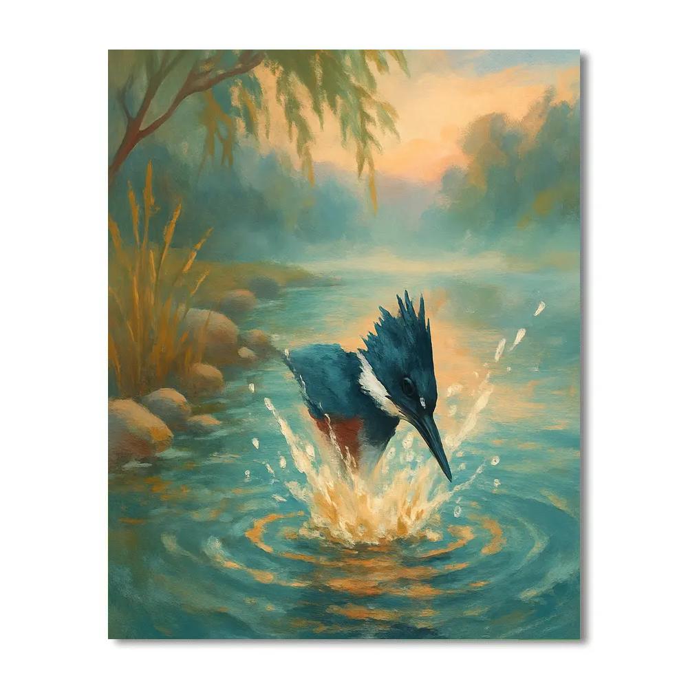 Kingfisher Splash In A Riverbend Morning Paint by numbers art