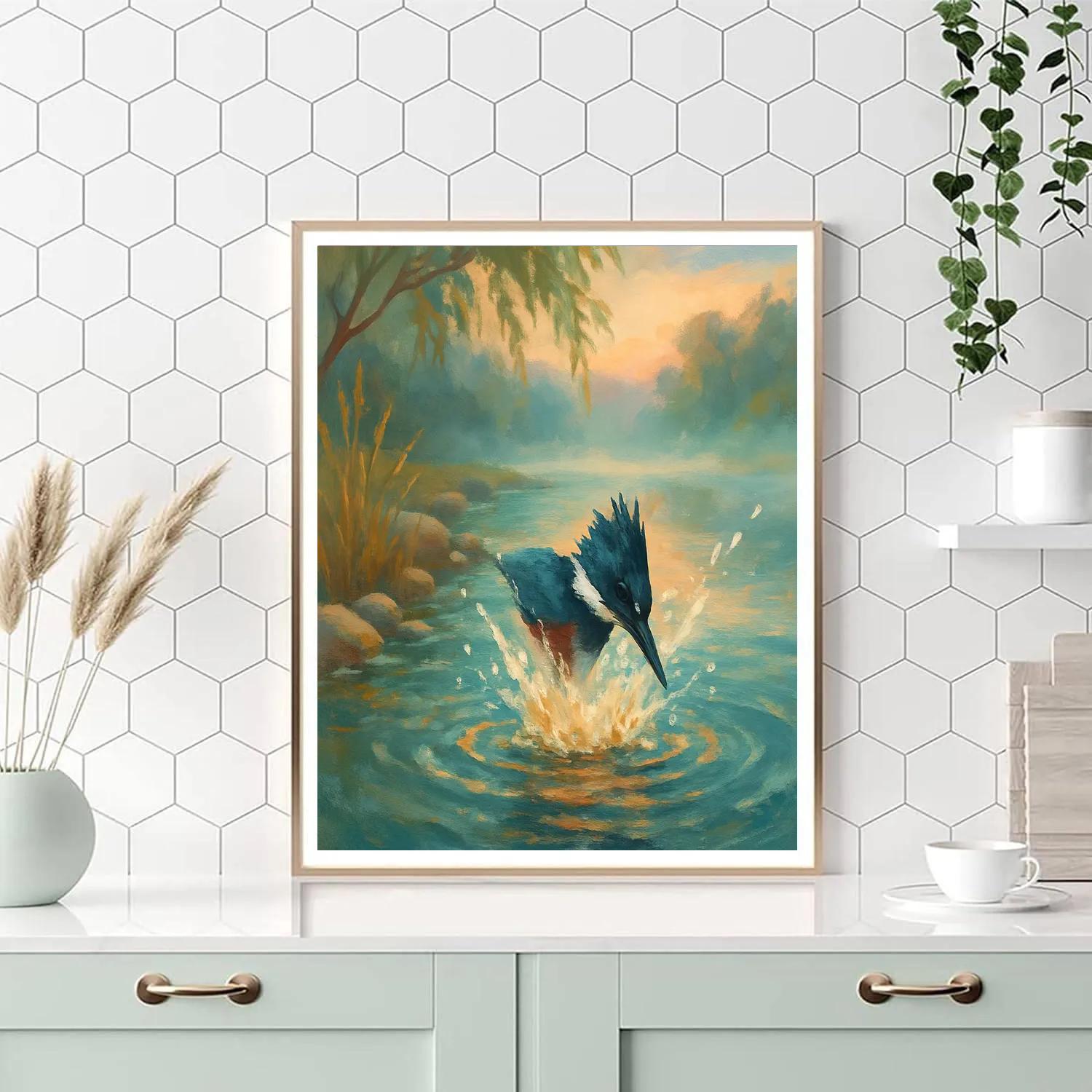 Kingfisher Splash In A Riverbend Morning Paint by numbers art