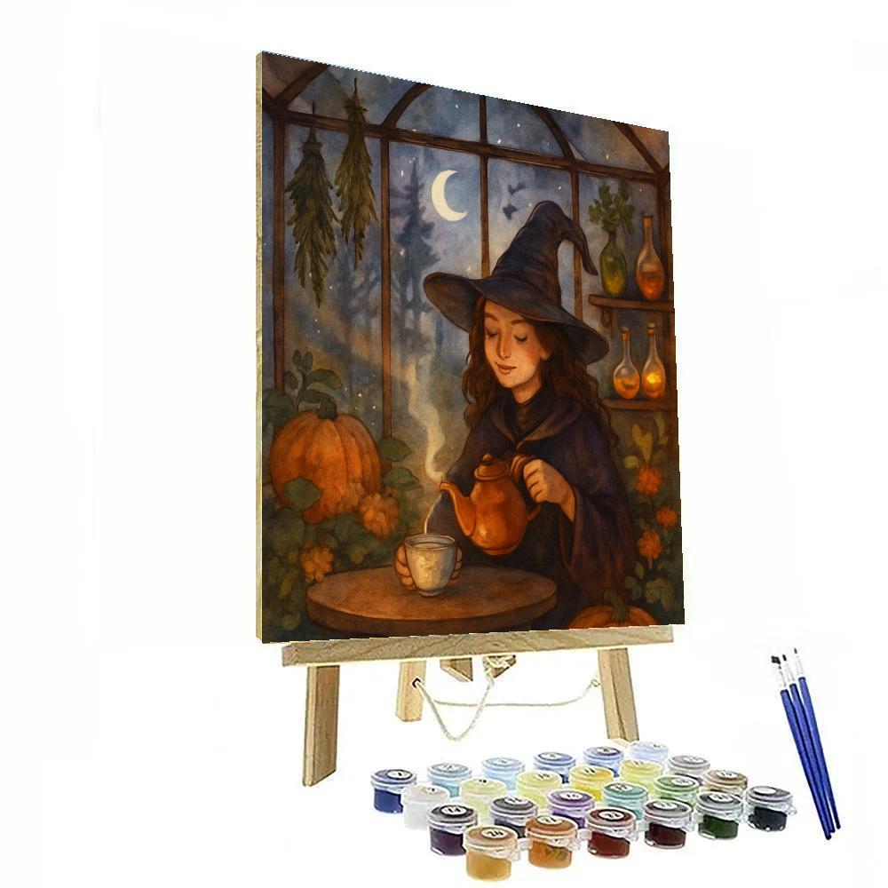 Moonlit Tea In The Witchs Greenhouse Painting by numbers kit