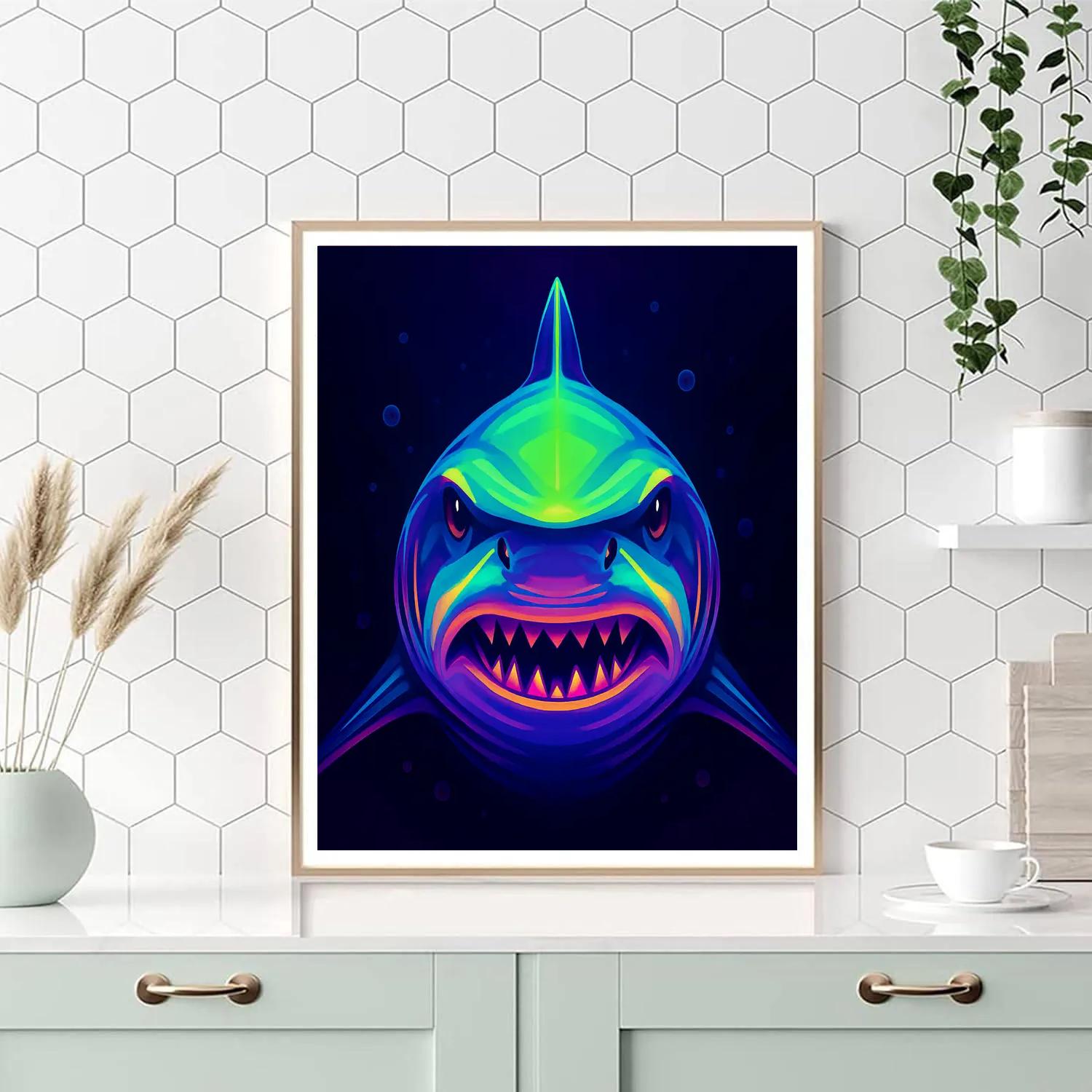 Neon Reef Shark painting number kit