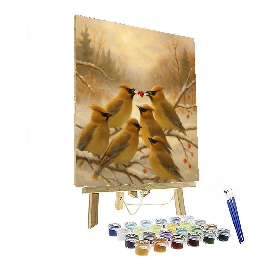 Cedar Waxwings Among Winter Berries Number painting