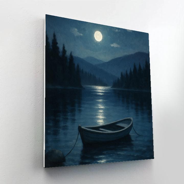 Moonlit Rowboat Under Silver Pines Paint by numbers art