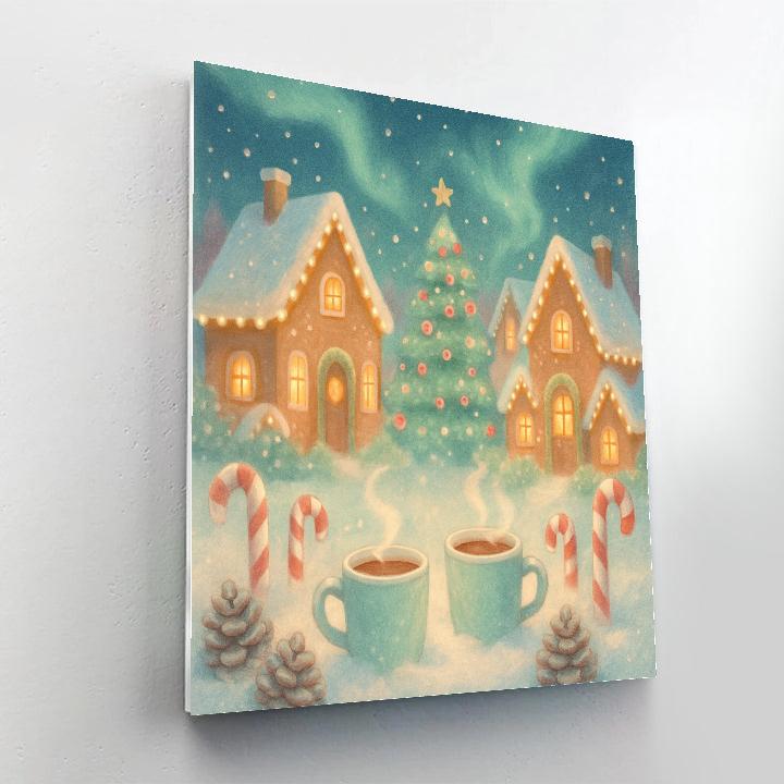 Gingerbread Roofs Under A Minty Aurora paint by number