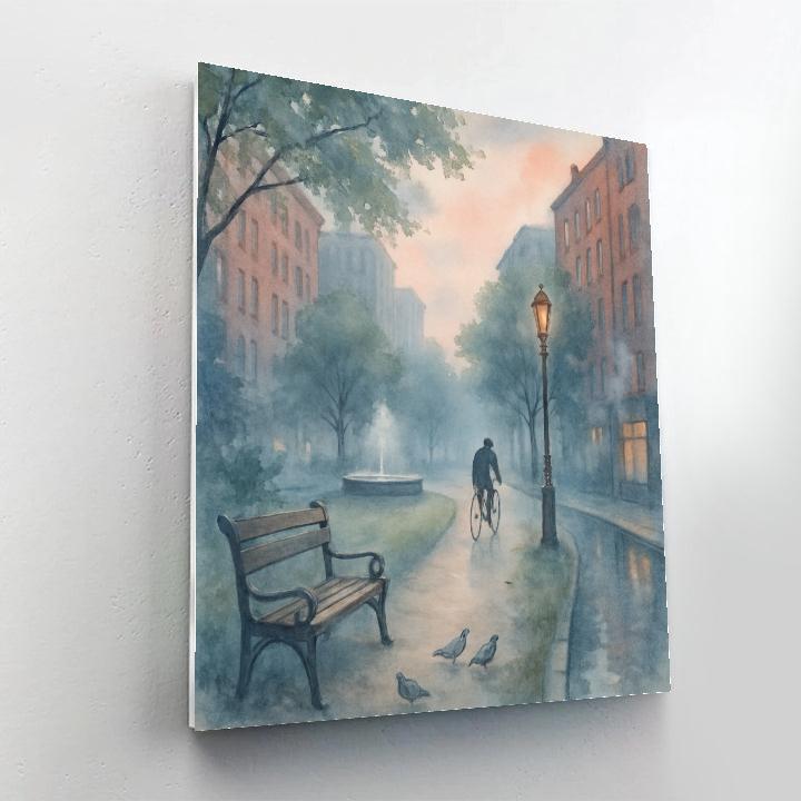 Dawn Park Path Between Quiet Brick Buildings paint by numbers