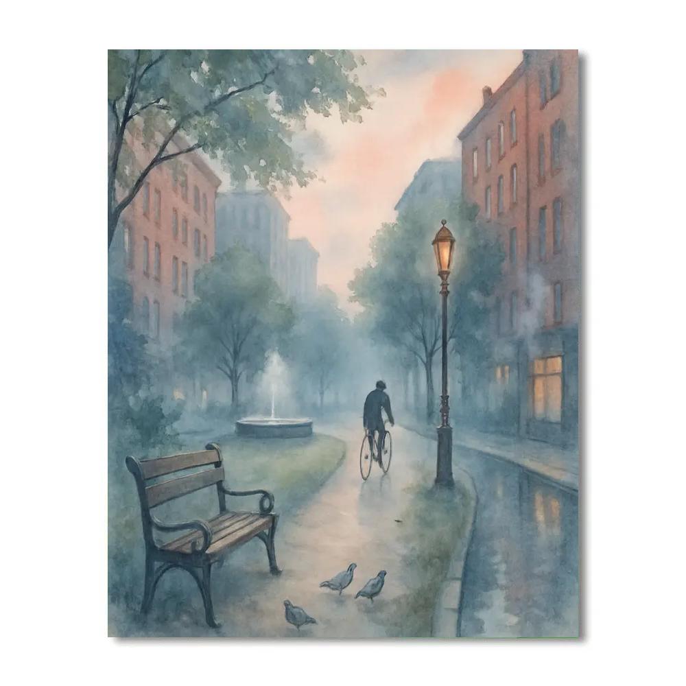 Dawn Park Path Between Quiet Brick Buildings paint by numbers