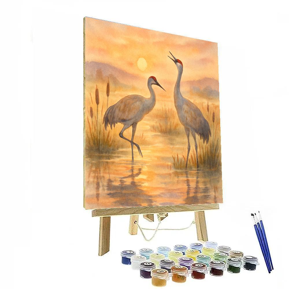 Sandhill Cranes Over A Sunrise Marsh paint by number