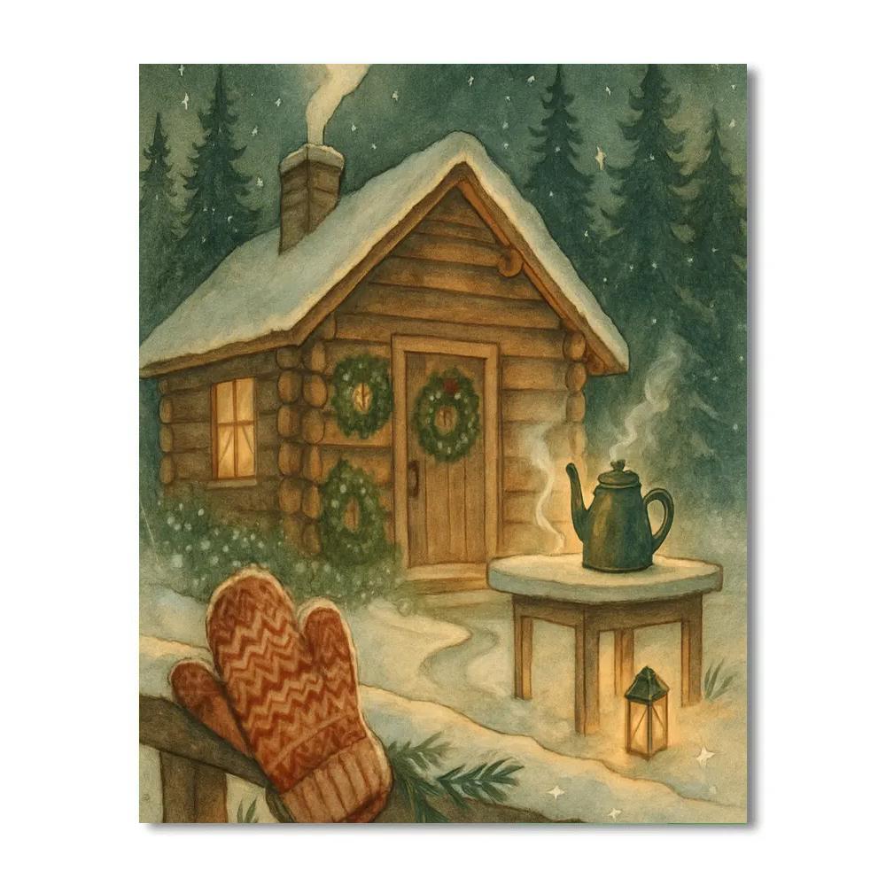 Cozy Cabin Tea Steam And Starlit Pines Numbered painting kits