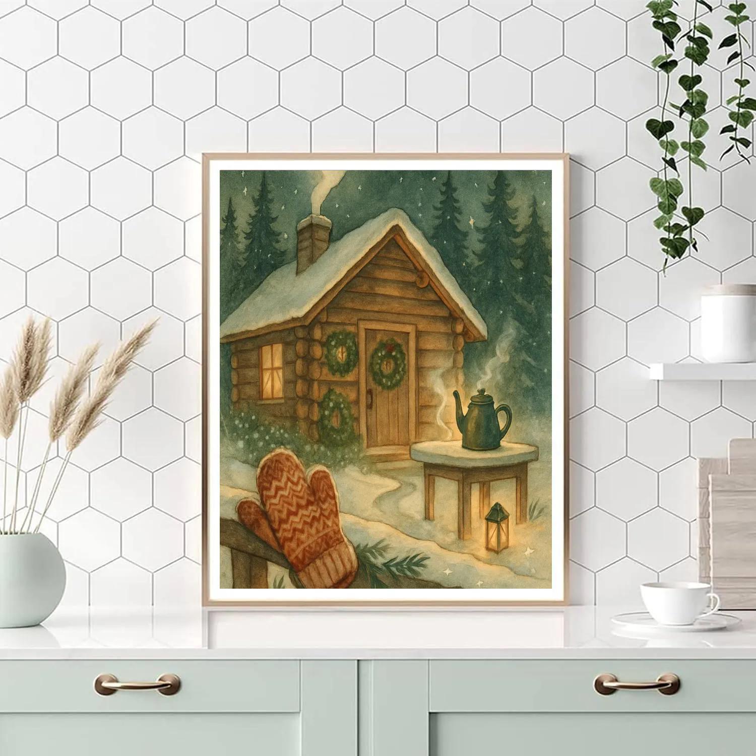Cozy Cabin Tea Steam And Starlit Pines Numbered painting kits