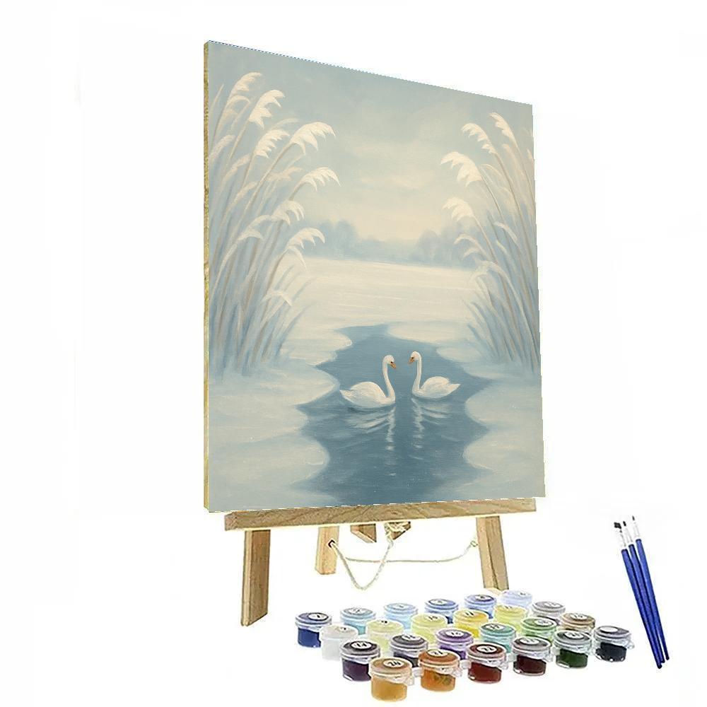 Winter Glass Lake With Snowy Reed Frames painting number kit