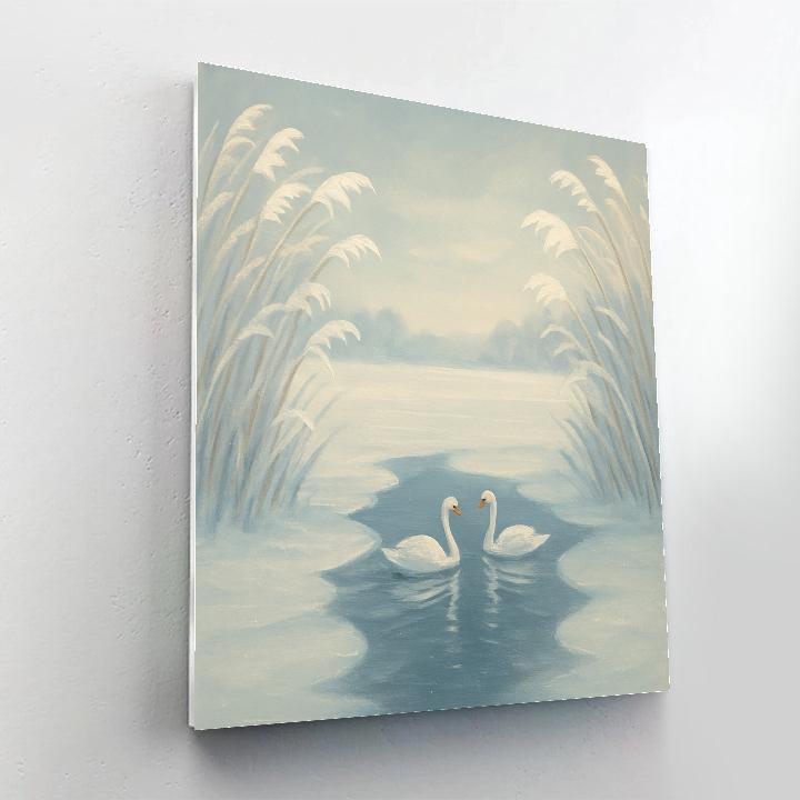 Winter Glass Lake With Snowy Reed Frames painting number kit